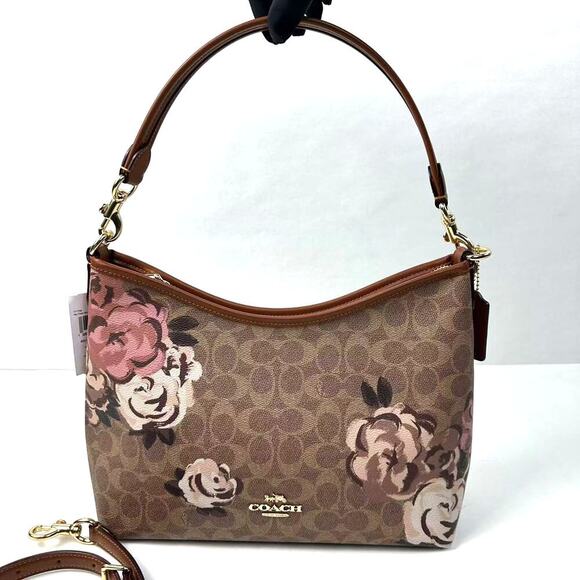 Coach Laurel Shoulder Bag In Signature Canvas Rose Print In Gold/Tan CY729 - Picture 2 of 16